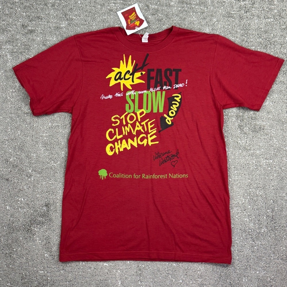 Anvil Vivienne Westwood T-Shirt Unisex M Red Climate Change Sustainable Tee